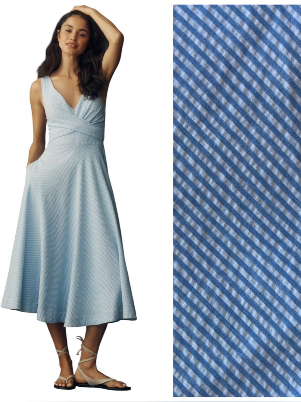 NWOT ANTHROPOLOGIE Maeve Sleeveless Seersucker Midi Dress In Light Blue